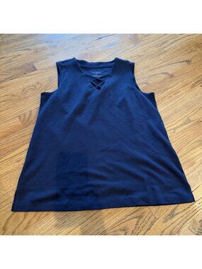 TALBOTS WOMENS SMALL PETITE NAVY BLUE SLEEVELESS SHIRT
